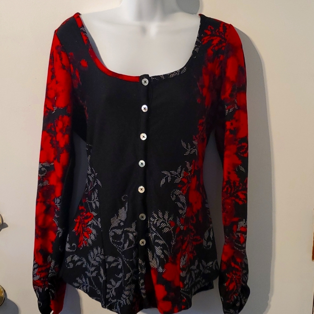 Black and red long sleeve button up top